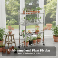 Stainless Steel Plant Stand Indoor/Outdoor Use Movable Greenery Pot Rack Sturdy Multi-Tier Rolling Shelf for Owners, Balcony, Patio