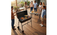 Outdoor Charcoal Grill with Side Shelves Wheeled Charcoal Grill with Side Shelf Portable Long-Lasting for Families