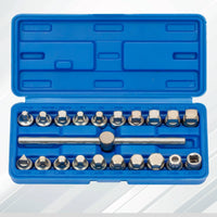 21 Pieces 3/8-Inch Drive Oil Pan Drain Plug Set Square Hex Star Drive Triangle Bits Drain Plug Socket Set