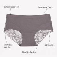 Underwear Women Seamless Lace Trim Knickers for Plus Size, Breathable with No Visible Panty Lines, for Gym and Running