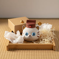 Cat Tea Fortunate Feline Luck Charm Clay Cat Ornament Handcrafted House Decoration for Office Desk