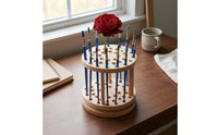 Two-Tier Rotating Brush Holder Natural Wood Finish Wooden Brush Holder Compact Desk Organizer Upright
