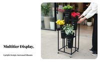 Floor-Standing Rolling Multicontainer Flower Stand With Wheels 3-Tier Rolling Flower Stand Space-Saving Plant Holder Heavy-Duty Frame for Event Planners, Business Owners, Gardeners, Retail Outletfront, Retail Outlet, Wedding Venue, Garden