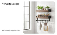 No-Drill Installation Multi-Utensil Hanging Space-Saving Design Kitchen Wall Rack Includes Hooks Seasoning Shelf Large Capacity for Household Chefs, Cooking Enthusiasts, Homeowners, Small Apartments, Pantry, Cabinet
