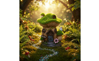 Mushroom House Figurine Outdoor Mushroom Cottage Statue Hand-Painted Look Fairy Garden Statue for Lawn, Courtyard