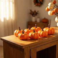 8 Pieces Carved Pumpkin Prop Autumn Faux Pumpkin with Stem Decorative Artificial Pumpkins for Photographers, Christmas