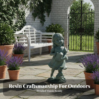 Whimsical Design Girl with Watering Can Statue Hand-Painted Girl with Watering Can Figurine Weather-Resistant for Flower Bed, Patio, Porch