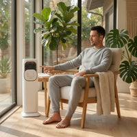 Two-Modefunction Evaporative Air Cooler Floor-Standing Portable Heater and Cooler Space-Saving Vertical Fan with Heater for Living Room, Bedroom, Small Areas