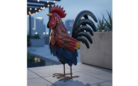 Metal Cockerel Statue Vintage Style Iron Cockerel Decor Sculpture Lively Feathers Chicken Ornament for Patio, Balcony