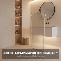 Wet and Dry Separation Bear-Shaped Glass Panel French Cream Type Vanity Screen Modern Minimalist Privacy Partition for Homeowners, Young Adults, Parents, Washroom