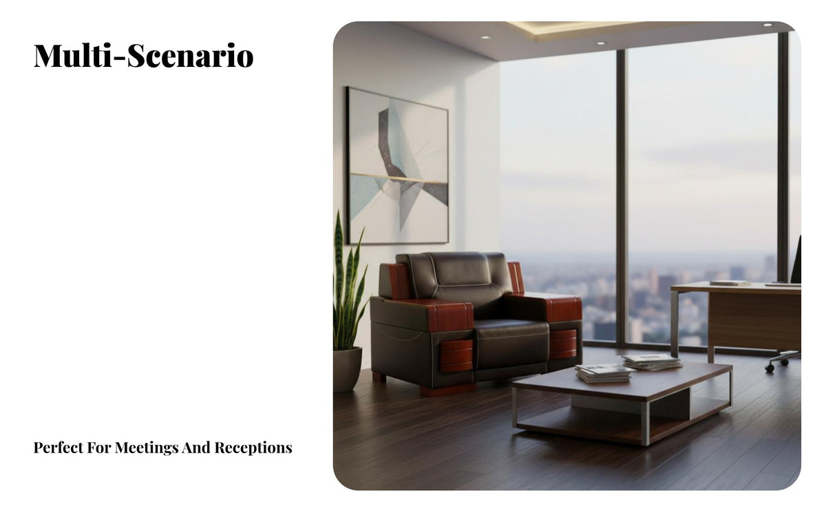 business Look Business Sofa and Table Set Faux Leather Upholstery Reception Seating Minimalist Design Lobby Furniture long-lasting for premium Guests, businesss, Office Managers, Conference Room, Salon, Hospital
