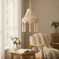 Macrame Lampshade Fringe Lamp Shade Boho for Reading Corner, Cafe