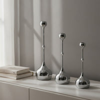 Modern Droplet Candle Holder Silver-Tone Teardrop Candlestick Sculptural Minimalist Candle Holder Sleek for Dining Table, Centerpiece, Entryway, Mantel