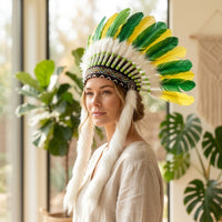 Feather Headdress Handmade Feather Headpiece Ceremonial Headdress with Hanging Strands for Cosplayers, Entertainers, Photoshoots, Festivals