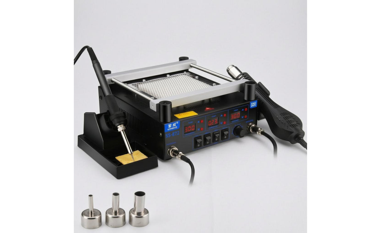 Threethree-Function Soldering Rework Station Bench-Top Preheating Rework Station Mesh Work Surface Electronic Repair Tool Temperature Control Knobs
