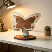 Decorative Computer Riser Heat Dissipation Butterfly Laptop Stand 360° Rotating Hardwood Base and Acrylic Tablet Stand for Home Office