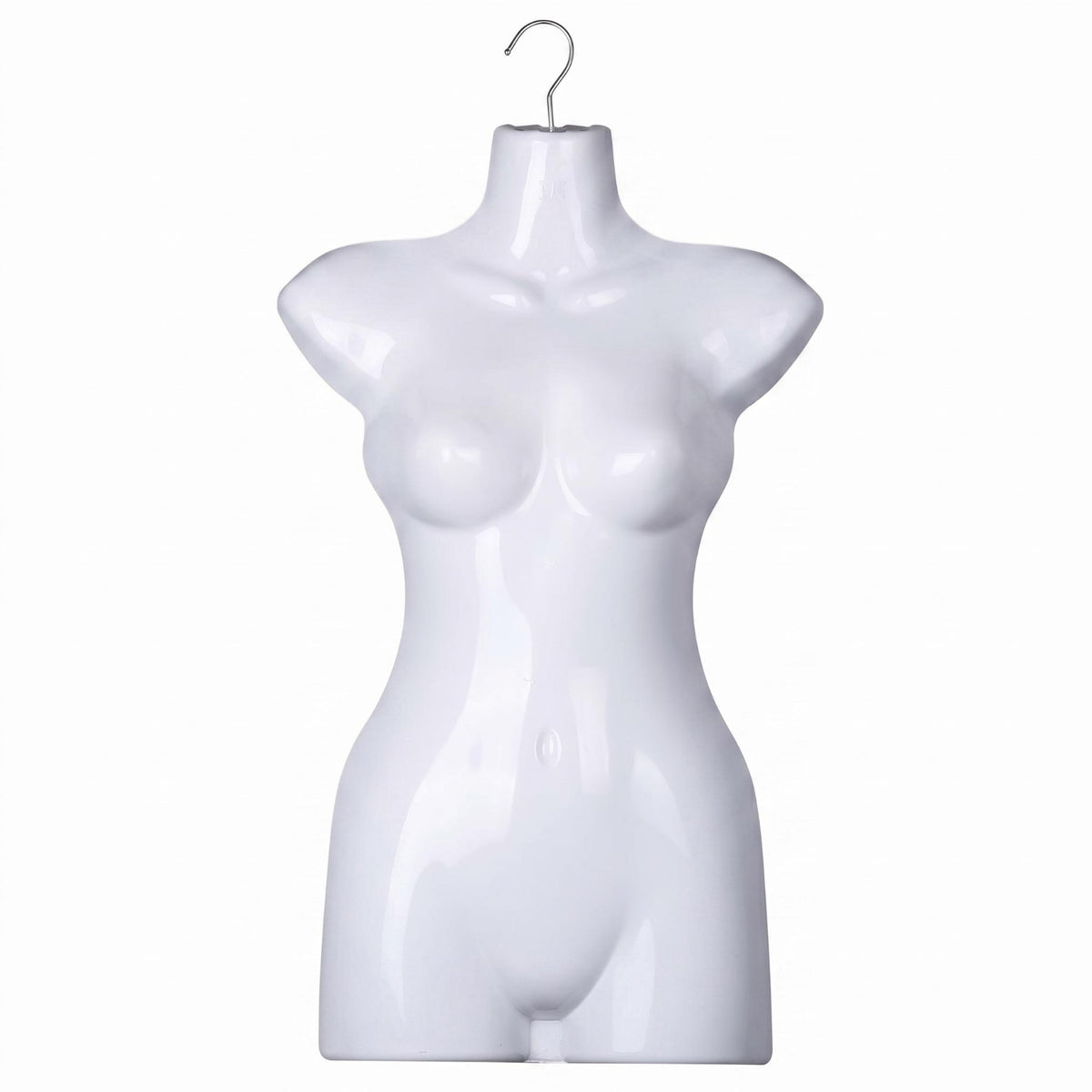White Female Torso Mannequin Plastic Hanging Torso Form Glossy Finish Women's Mannequin Body Metal Hook