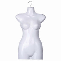 White Female Torso Mannequin Plastic Hanging Torso Form Glossy Finish Women's Mannequin Body Metal Hook