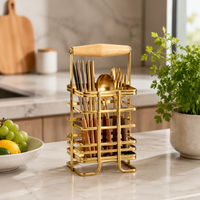 Kitchen Utensil Holder, Modern Carbon Steel Knife Block with Knife Compartment, Cutlery Box for Countertop and Work Surface, with Chopstick Holder