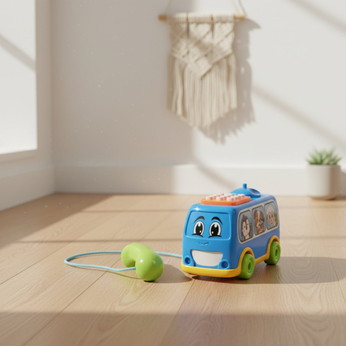 Cartoon Bus Telephone Corded Bus Toy Phone Pretend Play Telephone Plastic Kids Plaything Smiling Face for Children
