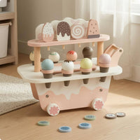Wooden Ice Cream Cart Pink and Pale Ice Cream Cart Floral Wheels for Playroom