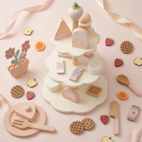 Tiered Dessert Stand Playset Pretend Tea-Time Dessert Set Printed for Children