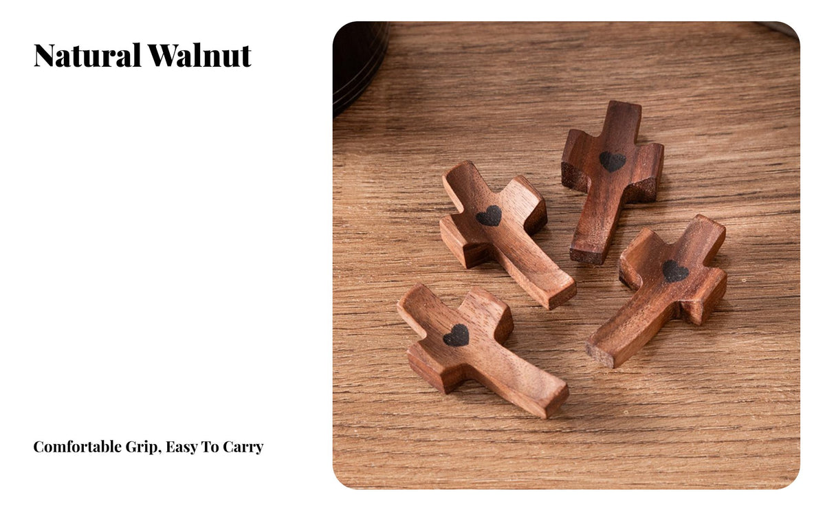 Wooden Holding Cross Handmade Black Walnut Thumb Cross Smooth Finish Religious Item for Christians, Gift Presenters, Home Decor, Portable Accessory