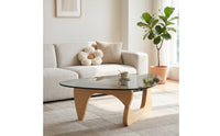 Asymmetrical Coffee Table Mid-Retro Modern Coffee Table with Glass Top Sculptural Furniture for Living Room, Apartment, Lounge