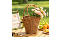 Flower Basket with Bow Natural Gift Basket with Handle Rustic Elegant for Florists, Weddings, Picnics