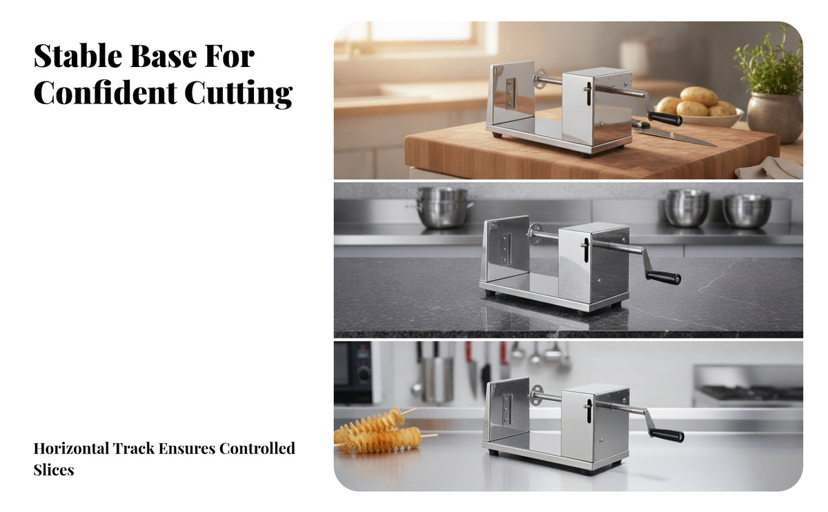 Spiral Potato Cutter with Spare Blades | Sturdy Stainless Steel Build, Simple Hand-Crank Design, Potato Spiral Cutter, for Snack Stalls