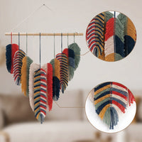 Handwoven Leaf Wall Hanging Layered Tapestry with Wooden Dowel Bohemian Woven Wall Hanging Decorative for Bedroom