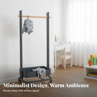 Child-Sized Height children's Rolling Clothes Rack Minimalist Design Garment Stand Sturdy Construction Household Storage Easy to Assemble for Children, Toddlers, Parents, Entryway, Bedroom, Playroom, Living Room