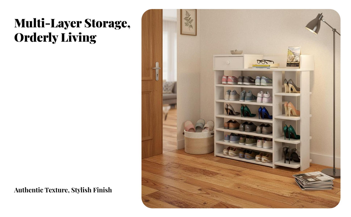 Multi-Layer Shoe Rack Space Saving Multi-Tier Shoe Storage Unit Wood Grain Finish for Families, Homeowners, Hallway, Bedroom, Living Room