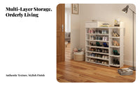 Multi-Layer Shoe Rack Space Saving Multi-Tier Shoe Storage Unit Wood Grain Finish for Families, Homeowners, Hallway, Bedroom, Living Room