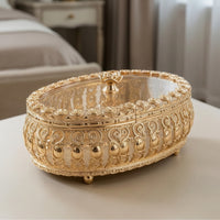 Ornate Jewelry Box with Transparent Lid Vintage-Inspired Oval Trinket Box Elegant Filigree Jewelry Organizer Compact for Collectors
