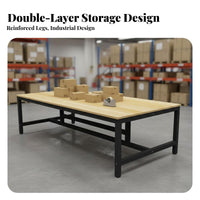 Long-Lasting Two Tier Packing Table Stable Construction Heavy Duty Workbench Multipurpose Heavy-Duty Work Table Large Storage Capacity for Factory Workers, DIY Enthusiasts, Assembly Line, Warehouse, Kitchen, Basement