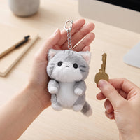 Cute Grey Soft Cat Plush Doll Keychain Backpack Ornament Gift