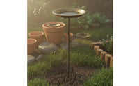 Wrought Iron Metal Bird Bath Stake Two-in-One Use Standing Bird Bath Feeder Weather Resistant Garden Decor Vintage Design for Gardeners, Yard, Patio, Outdoor