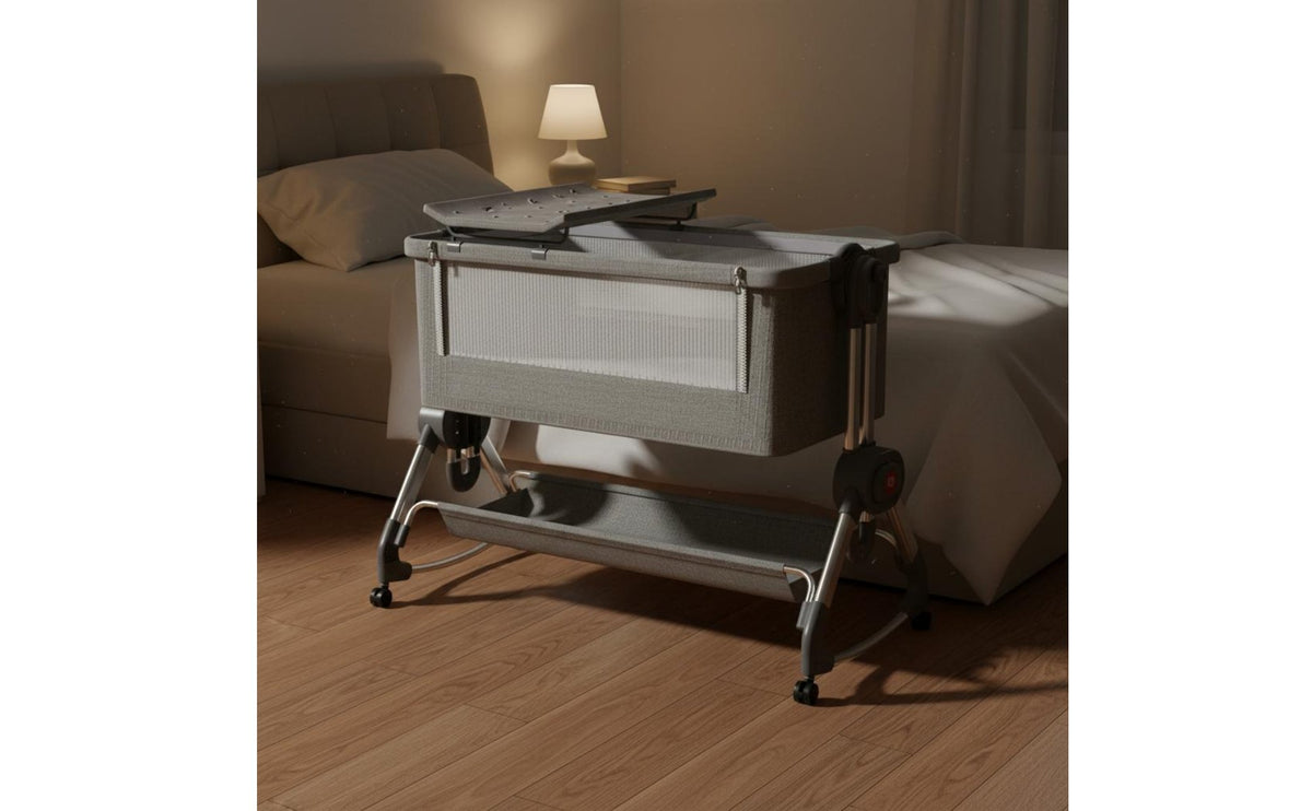 Multifunctional Portable Baby Crib Foldable Bedside Bassinet with Wheels Rolling Infant Cradle Rocking Mode for Newborns, Infants, Bedroom, Travel