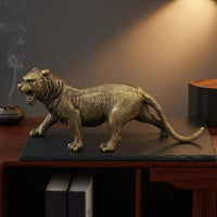 Brass Tiger Figurine Gold-Toned Standing Tiger Statue Tabletop House Decoration for Display Shelf