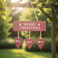 Easy to Hang Christmas Wall Sign Romantic Hanging Plaque with Hearts Warm Wooden Heart Sign Rustic for Homeowners