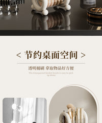 化妆品收纳盒多功能化妆刷收纳筒办公室梳妆台面抽屉式防尘眉笔筒 轻奢白【送DIY卡通立体贴】