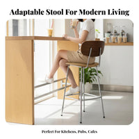 Integrated Footrest Wooden Bar Stool with Woven Backrest Ergonomic Design Counter Chair Easy to Clean Seating Furniture Padded Seat for Cafe Owners, Homeowners, Interior Designers, Hotel Front Desk, Restaurant, Kitchen Island