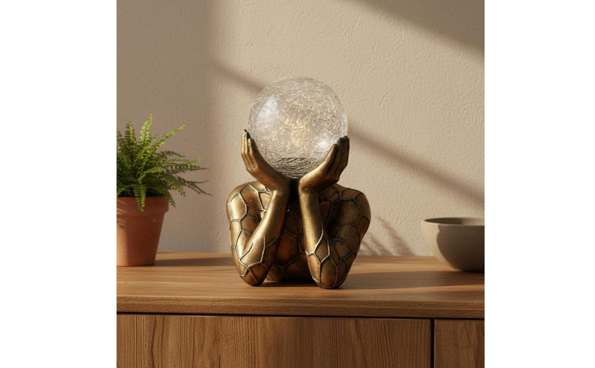 Hands Holding Sphere Sculpture LED Light Solar Statue Ornament for Porch