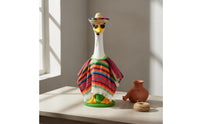 3 Pieces Festive Look Mexican Goose Costume Set Woven Straw Hat Goose Poncho and Sombrero Set Colorful Stripes Garden Decoration Fringed Tassel Trim for Fiesta, Porch, Yard
