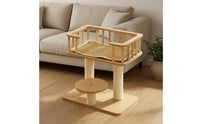 Sisal Wrapped Feline Climbing Frame Woven Mat Surface Multi Level Feline Tree Elevated Platform Guard Rails