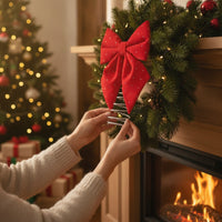 Christmas Bow with Spring Base Three-Dimensional Standing Bow Ornament Holiday Decoration Upright Spiral for Tabletop, Mantel