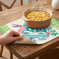 4 Pcs Easter Placemats Watercolour Pink Bunny and Blue Egg Design Table Mats Washable Linen Look Dining Set for Spring Holiday Kitchen Decoration
