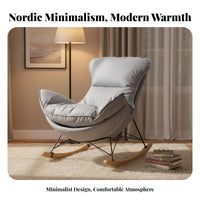 Nordic Design Upholstered Rocking Chair Padded Seat Upholstered Eggshell Lounger High Backrest Rocker Skin-Friendly Textile for Parents, Nursing Mothers, Homeowners, Balcony, Living Room, Bedroom, Reading Nook