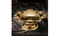 Gold-Toned Lotus Fruit Plate Metal Fruit Bowl with Pedestal Embossed Footed Plate Scalloped for Living Room, Altar, Tea Table